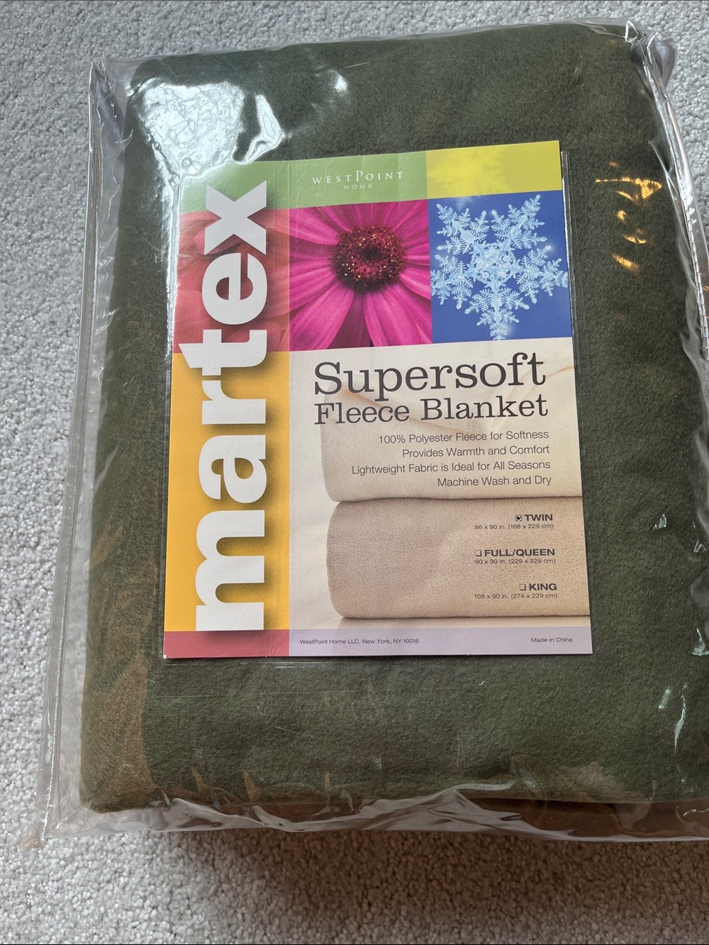 Martex West Point Home Fleece Blanket, twin, Basil green